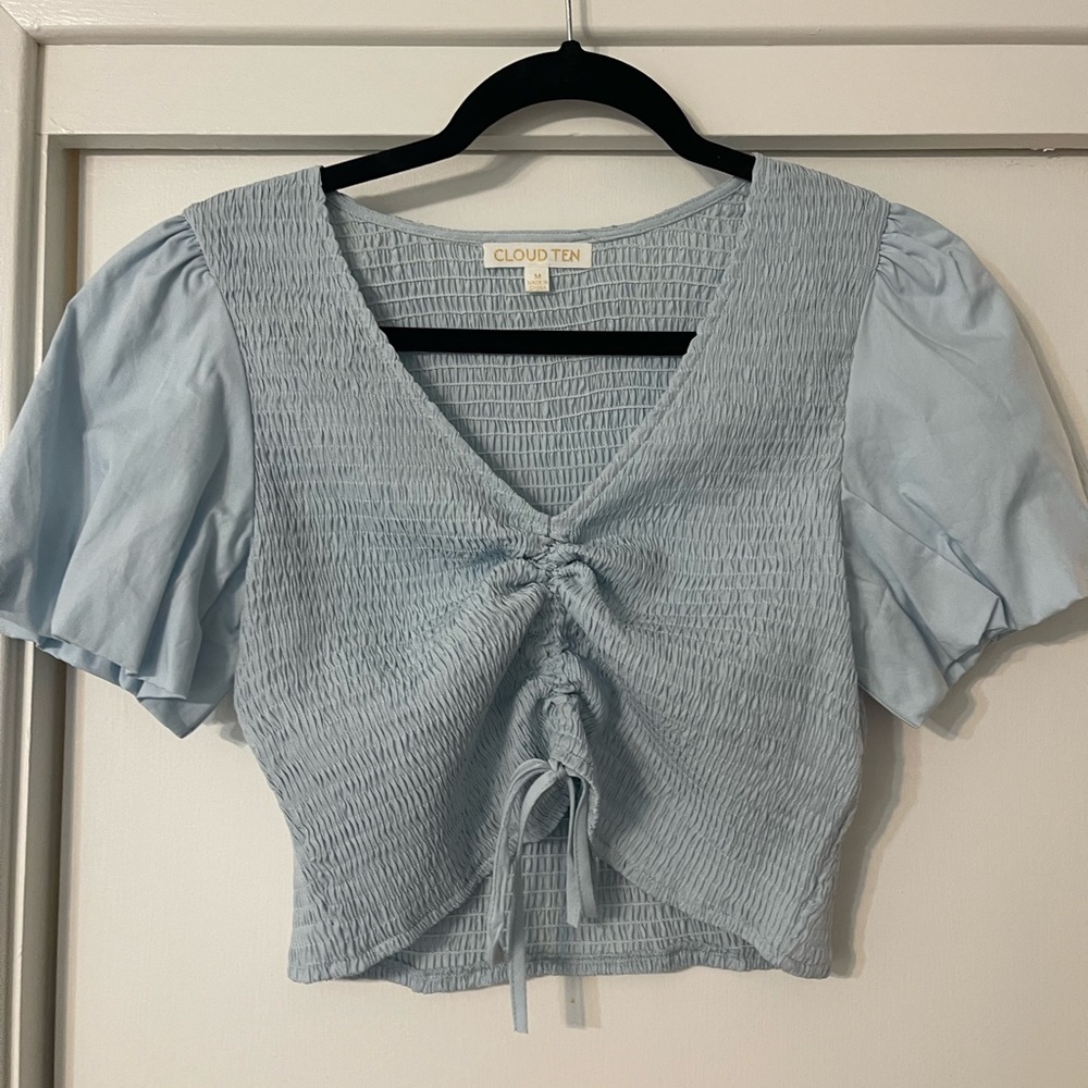 Light Blue Elastic Cinch Tie Top
